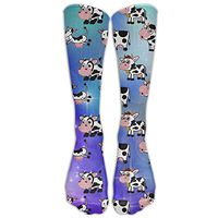 DaSOC Cute Cartoon Cow Unisex Novelty Premium Calf High Athletic Socks Fashional Tube Stockings Size 6-10