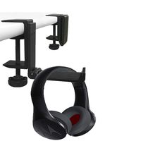 Headphone Holder Under Desk Aluminum Foldable with Clamp Headset Destop Mount Holder Hanger Hook (Black)