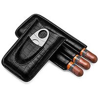 Gereton Leather Cigar Case Traveling Cigar Case 3 Tubes Humidor Box with Cutter