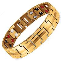 Double Strength 4 Elements Stainless Steel Magnetic Therapy Negative Ions Germanium Link Bracelet for Arthritis Pain Relief Anti-Radiation(Imported,3000 Gauss Each Link)