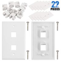 Glarks 12 Pack 2 Port White Keystone Wall Plate with Screw and 10Pcs Standard Size Keystone Jack Insert (2 Port Wall Plate)