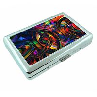 Abstract Shiny Gold Em1 Hip Silver Cigarette Case Id Holder Metal Wallet 4" X 2.75" RFID Protection