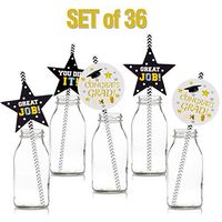 LINGTEER 36 Pieces Graduation Paper Straws 2020 Congrats Grad You Did it Sign Perfect for School Grad Party Decorations Supplies