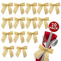 VANILILA Ribbon Bow Decoration Twist On Gift Tag Embellishments, Bulk Set of 20 – Handmade White & Gold Bows for DIY Wedding Display Card, Hair Clips, Headband, Decor, Arts & Crafts