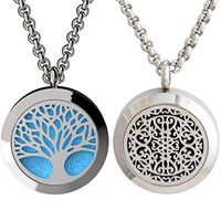 Tree of Life and Wrought Iron Essential Oil Diffuser Necklace Stainless Steel Pendants with 24" Chains + 12 Refill Pads