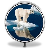 Polar Bear Pill Case, Round Stainless Drug Organizer Container Medicine Cover for Pocket Daily&Weekly