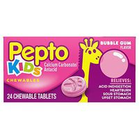 Pepto Kid's Bubblegum Flavor Chewable Tablets for Heartburn, Acid Indigestion, Sour Stomach, and Upset Stomach for Children 24 ct