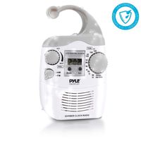 Hanging Waterproof Shower Clock Radio, Wireless Mini Portable Waterproof Battery Operated Shower Radio Speaker w/ Digital Clock, LCD Screen for Home, Outdoor - Pyle PSR6 (Renewed)