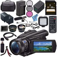 Sony FDR-AX700 4K Camcorder FDR-AX700/B + NP-FV70 Replacement Lithium Ion Battery + External Rapid Charger + 128GB SDXC Card + 62mm 3 Piece Filter Kit + LED Light + Condenser Mic Bundle