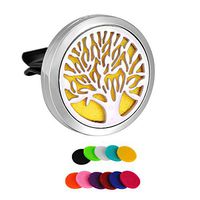 HooAMI Tree of Life Car Air Freshener Aromatherapy Essential Oil Diffuser - 316L Stainless Steel Locket with Vent Clip