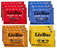 LivBar - Organic Superfood Bar Variety Pack - USDA Certified - Non-GMO - Gluten, Peanut, Soy, and Dairy Free -Vegetarian Macro Snack Bars with Compostable Wrapper - 12 Count