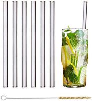 HALM Glass Straws - 6 Reusable Drinking Straws + Plastic-Free Cleaning Brush - Made in Germany - Dishwasher Safe - 20 cm (8 in) x 0.9 cm - Straight - Perfect for Smoothies, Cocktails