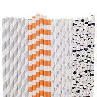 Designer Paper Straws (silver stripe,orange rugby,silver polka dot,birch tree, 50)