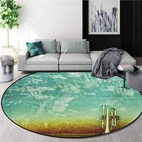 RUGSMAT Music Machine Washable Round Bath Mat,Old Aged Worn Single Trumpet Stands Alone Against A Faded Wall Jazz Theme Photo Non-Slip No-Shedding Bedroom Soft Floor Mat,Diameter-35 Inch
