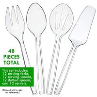Plasticpro Disposable Plastic Serving Utensils Set of 48 12 Spoons, 12 Forks 12 Knives, 12 Sifting Spoons, Clear Heavyweight