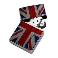 Union Jack Flag - Windproof Flip-Top Refillable Silver Lighter with tin Gift Box
