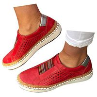 Veodhekai Womens Shoes Hollow-Out Round Toe Slip On Shoes Flat with Sneakers Breathable Red