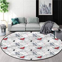 RUGSMAT Hearts Modern Machine Round Bath Mat,Love Letters Feathers Ink Non-Slip Bathroom Soft Floor Mat Home Decor Diameter-35