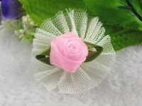 24pcs Yarn Flower W/Leaf Appliques/Craft-Baby (Pink)
