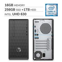 HP Pavilion Desktop 2019 Premium 590 Series Computer, 4-Core Intel Core i3-8100 3.6GHz, 16GB RAM, 256GB SSD + 1TB HDD, DVD, WiFi, Bluetooth, USB-C, HDMI, VGA, RJ-45, Windows 10