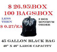 2 Box - Trash Bags, 40-45 Gallon - (100 Count\Box) (Black) 40" x 46" Large Capacity 1.2 Mil Strength 200 Bags Total (Wholesale Quantity & Price)