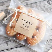 Qaccf White Dots Strengthened Self Adhesive Cookie Bags for Gift Giving 100 Bags+102 Thank You Labels (Brown)