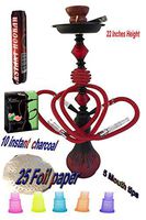 2 Hose Hookah 22'' Height, Cute Shape Comes with 5 Instant Charcoal, 5 Mouth Tips, 25 foil Paper (Style Fire, Red with Watermelon)