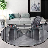 RUGSMAT Outer Space Warm Soft Cotton Luxury Plush Baby Rugs,Grey Futuristic Hall Design Non-Slip Fabric Round Rugs for Floor Mat Carpet Diameter-47