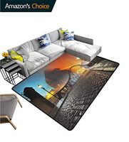 Landscape natural fiber Area Rug for Baby Nursery, Modern City Bridge at Night with Mystical Sightseeing Urban Theme Landscape, Easy Maintenance Area Rug Living Room Bedroom Carpet(2.5'x 9')