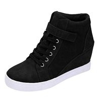 Women's Sneakers High Top Hidden Heel Wedge Sneakers Fashion Lace up Platform Wedge Ankle Booties Casual Shoes Black