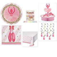 Olive Occasions Ballerina Twinkle Toes Party Supplies Bundle 16 Dinner Plates, 16 Lunch Napkins, Table Cover, Centerpiece, Dizzy Danglers, Candles, Recipe