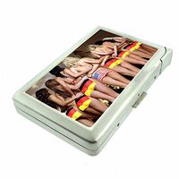 German Pin Up Girls Germany D11 Cigarette Case Lighter Smoking King Size Cigarettes Silver Metal Wallet 4" X 2.75" RFID Protection