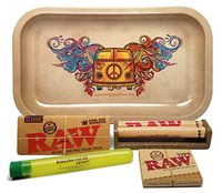 Bundle - 5 Items - RAW King Size Supreme, 110 Roller and Pre-Rolled Tips with Rolling Paper Depot Rolling Tray and Kewl Tube (Hippie Van)
