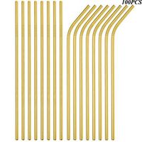 Sunwinc Reusable Metal Straws 100 Pieces,8.5''10.5'' Stainless Steel Straws for 20oz 30oz Tumbler Yeti Cup,6mm Diameter Drinking Straws Bulk For Wholesale(50 Straight+50 Bent) (100pcs Gold-10.5")