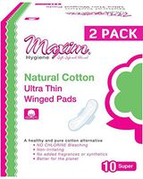 Maxim Natural Cotton Maxi Pad with Wings, 20ct, Super Maxi Pads, No Chlorine/Dioxin/SAP, Biodegradable Sanitary Pad for Women, Breathable, Hypoallergenic, Cotton Winged Pads, 2 Packs of 10