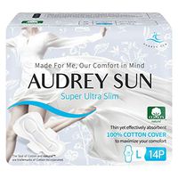 AUDREY SUN - Natural Cotton Pads for Women - Ultra Slim - 100% Chemical Free Cotton Pads for Women - Natural Pads for Women with Wings - Large - 14 Count Total (Packaging May Vary)