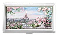 Painting Paris Gentle City Flower Rose Eiffel Tower Design Unisex Stainless Steel Cigarette Holder Case Protection Credit Business Card Storage Box Pocket/Wallet
