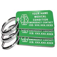 My Identity Doctor - Custom Engraved Medical Alert ID Keychain Tags, Plastic, Rectangle, Green, Small, 2.25 x .79 Inch, 3 Pack