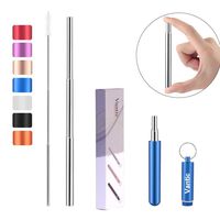 Vantic Telescopic Reusable Portable Stainless Steel Metal Drinking Straw with Travel Case & Cleaning Brush (2019), Blue
