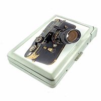 Cigarette Case with Built in Lighter Vintage Camera S11 Smoking King Size Cigarettes Silver Metal Wallet 4" X 2.75" RFID Protection