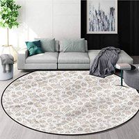 RUGSMAT Ivory and Grey Dining Room Home Bedroom Carpet Floor Mat,Mint Leaf Pattern Pattern Floor Seat Pad Home Decorative Indoor Diameter-39