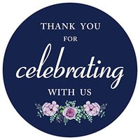 80 pack- 2" navy blue floral thank you for celebrating with us label stickers, thank you sticker labels