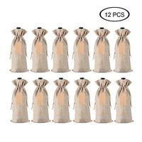 12 PCS Jute Wine Bottle Bags Burlap Wine Bags with Drawstring and Tags for Wedding Dust-Proof Eco-Friendly Reusable Wear-Resistant Non-Fading 14 x 6 Inches