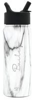 Simple Modern 18 Ounce (Custom) Summit Water Bottles with Straw Lid - Vacuum Insulated Tumbler Double Wall Travel Mug 18/8 Stainless Steel Flask Pattern: Carrara Marble