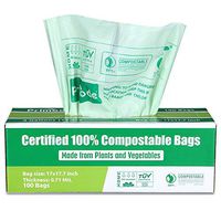 Primode 100% Compostable Bags, 3 Gallon Food Scraps Yard Waste Bags, 100 Count, Extra Thick 0.71 Mil. ASTM D6400 Compost Bags Small Kitchen Trash Bags, Certified by BPI and TUV