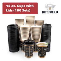 [100 Sets - 12 oz. With Lids] PREMIUM Paper Hot Coffee Cups with Lids - Resealable Lids - Leak Free To Go Disposable Hot Beverage