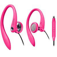 Magnavox Over Ear Earbuds Wired, in Ear Earphones with Microphone, Sport Headphones for Running, Workout, Exercise and Gym (Pink)
