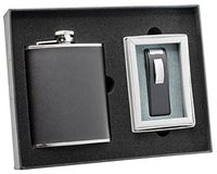 Visol Ano Black Leather Flask and Dark Knight Black Matte Torch Flame Lighter Set