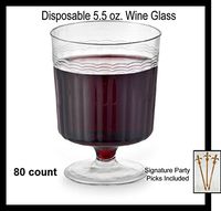 80 Count Disposable Wine Glasses 5.5 oz Plastic Clear Heavyweight 1-Piece Upscale