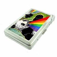 Panda Rainbow Em1 Hip Silver Cigarette Case With Built In Lighter 4.75" X 2.75" Id Holder Metal Wallet RFID Protection